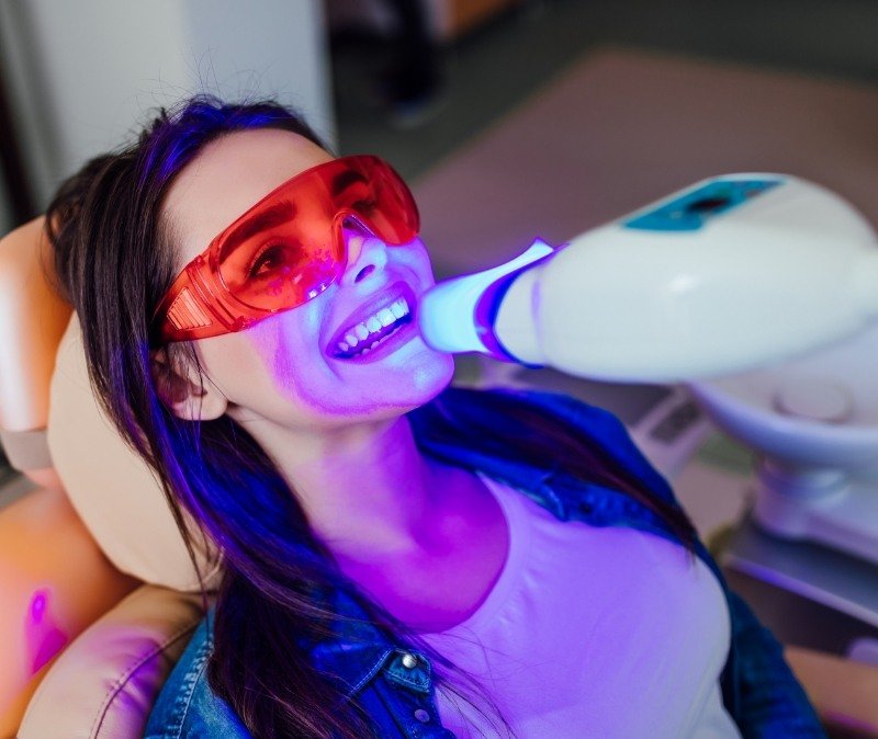 Woman receiving professional teeth whitening