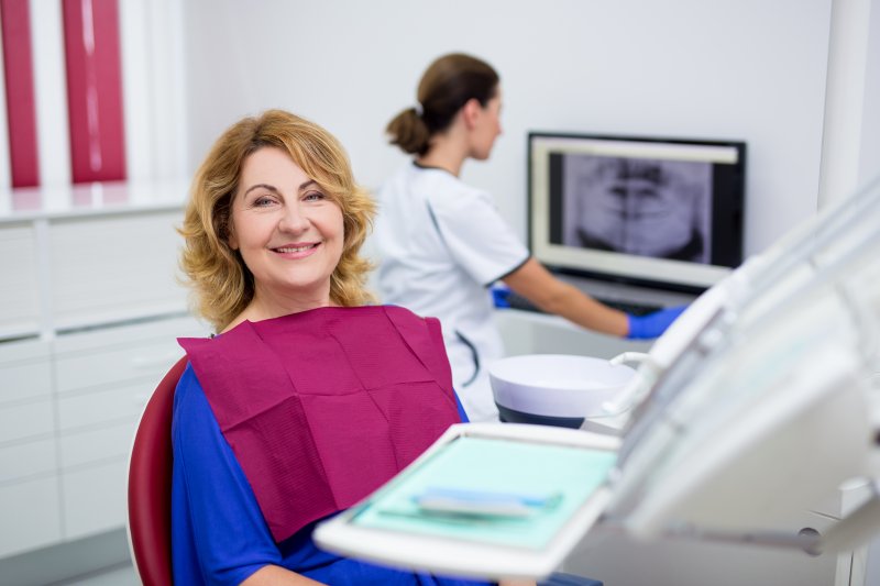 A woman visiting a mercury-free dentist.